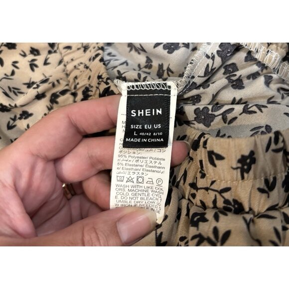 SHEIN Lune Floral Print Capir/Cropped Pants w/ Pockets Tie Waist Wide Leg Size L - Picture 8 of 9